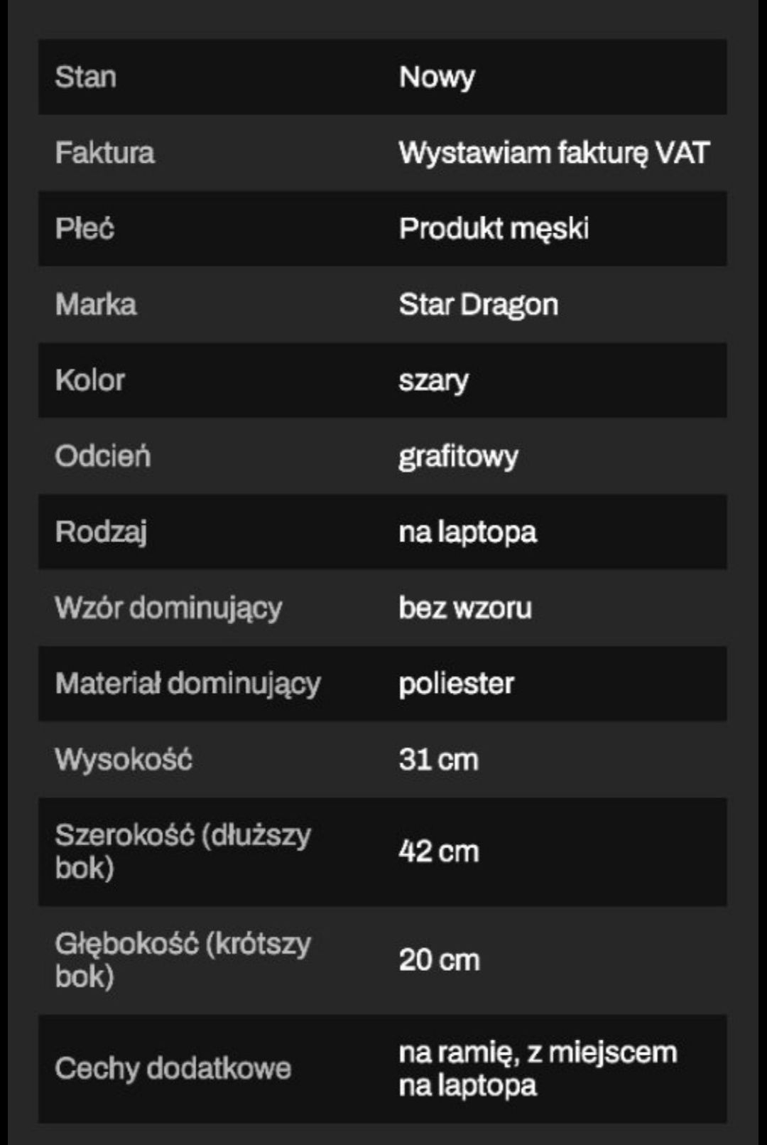 Torba podręczna teczka na laptopa  pakowna star dragon