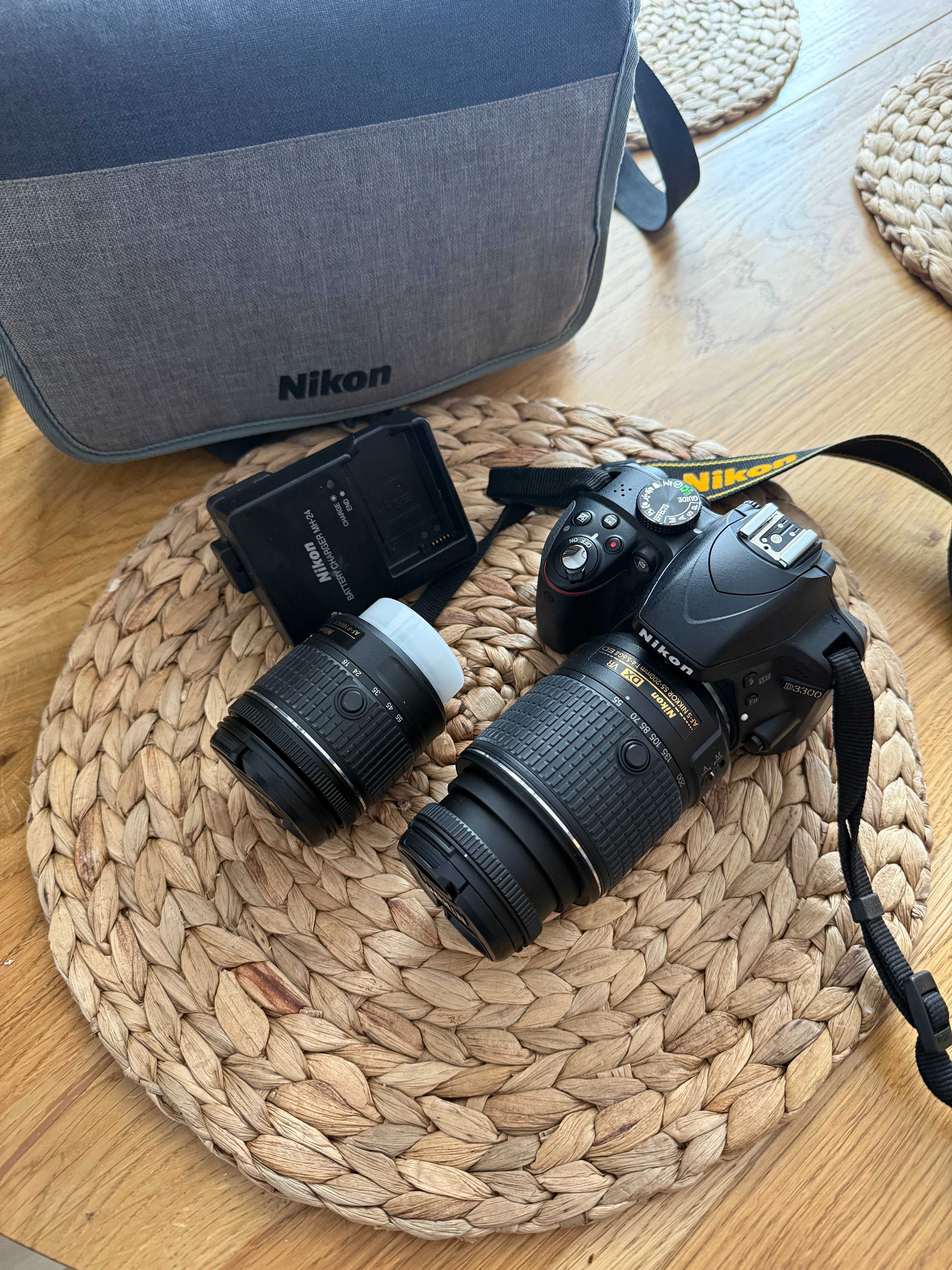 Lustrzanka Nikon D3300 z dwoma obiektywami i torbą