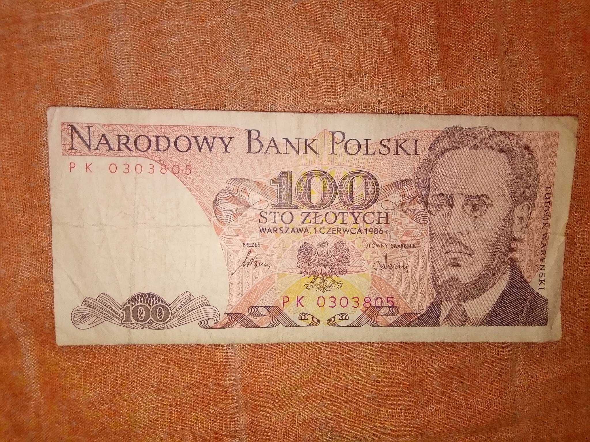 Banknot NBP 100 złotych polskich sto Ludwig Waryński PRL 1986