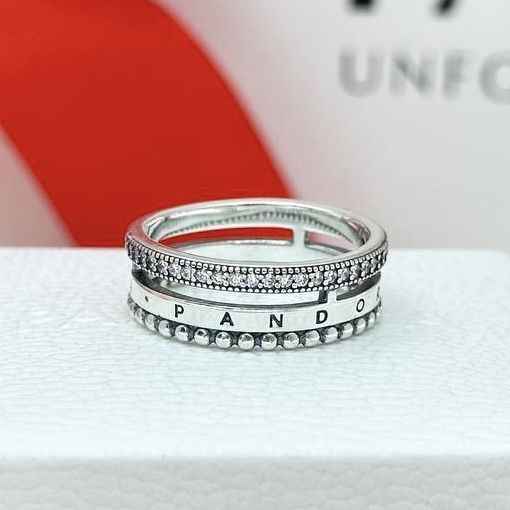 Срібна каблучка з лого, паве та кульками Pandora (Пандора) 192312C01