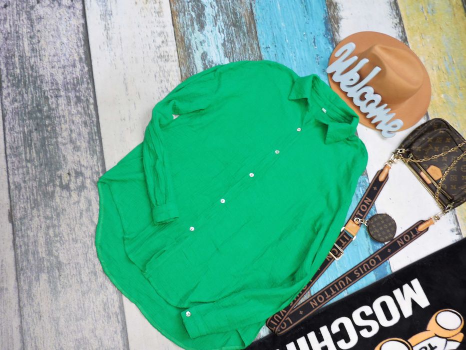 Italy włoska muślinowa koszula zieleń L