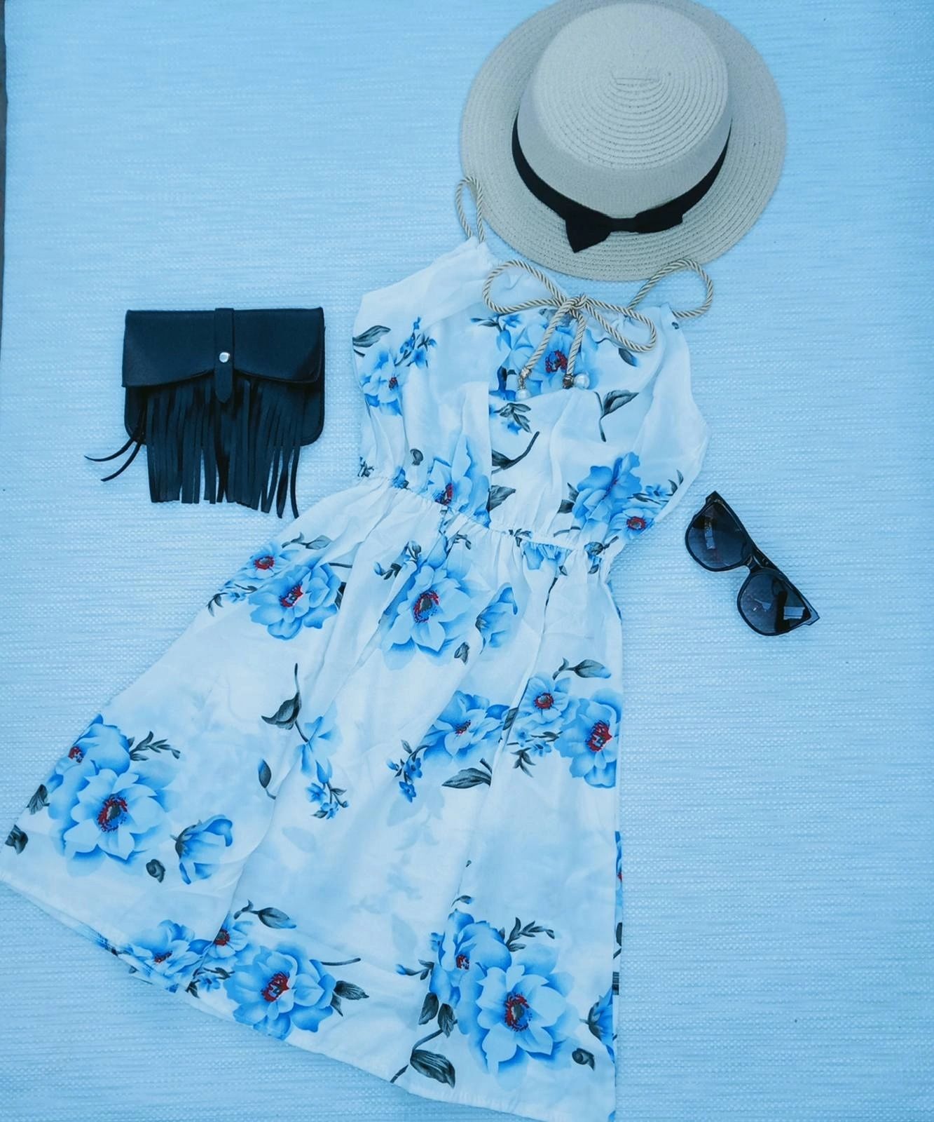 Женский летний сарафан из софта с цветочным принтом (белый, синий)