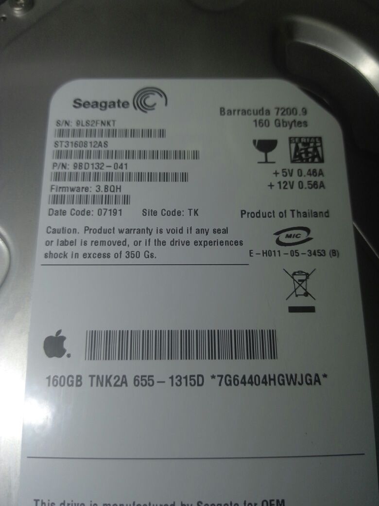 Винчестер HDD apple I mac 160gb оригинал, абсолютно рабочий без бэдов