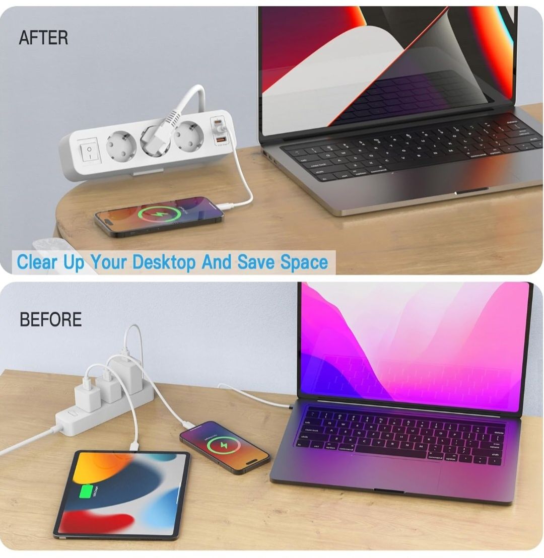 SUDEERY Listwa Gniazdo stołowe z 2 USB i 1 typu C