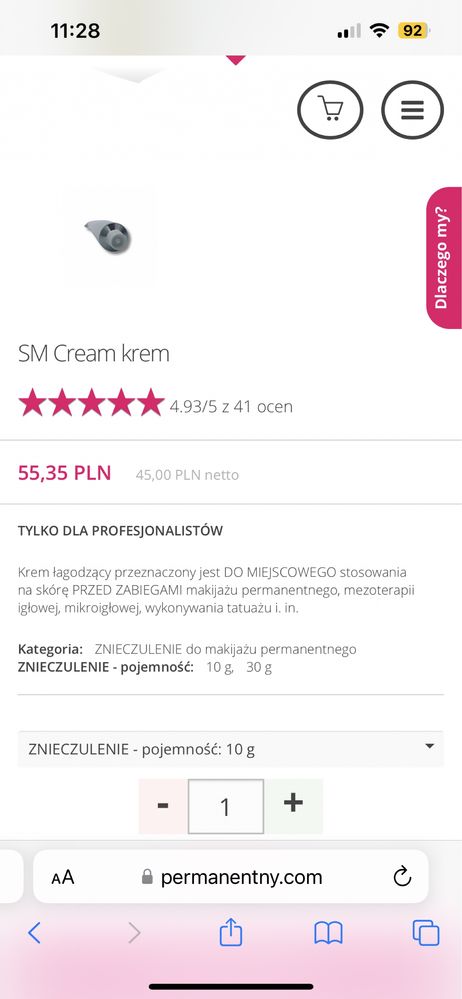 Znieczulenie krem lagodzacy  SM cream