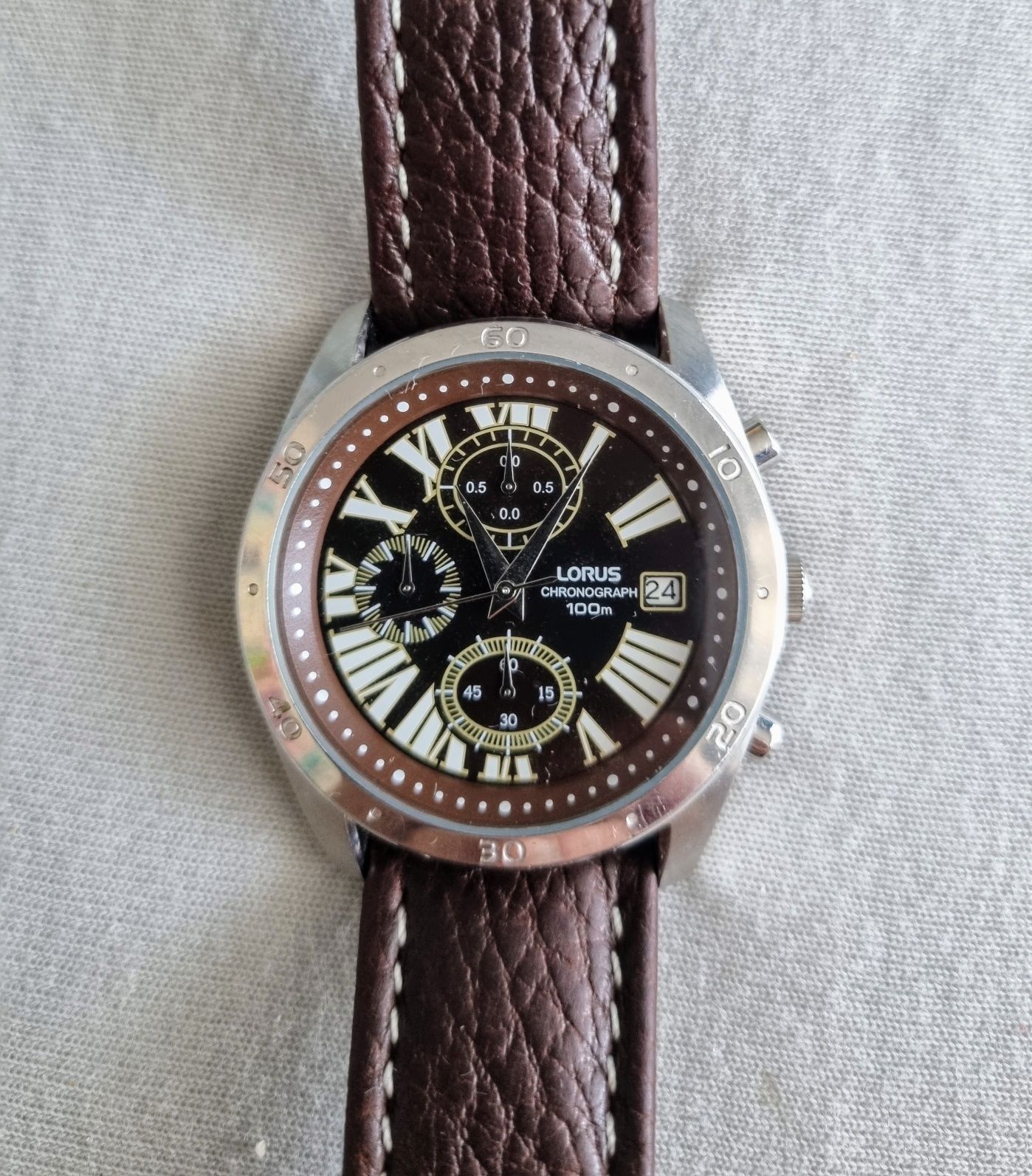 Zegarek męski Lorus Chronograph brązowy retro chronograf