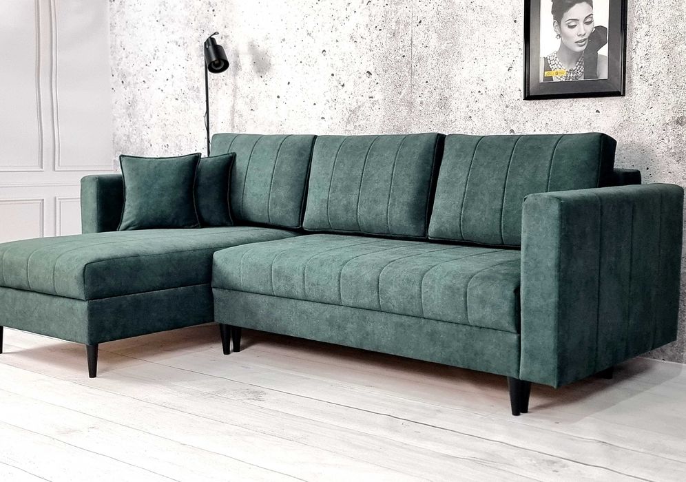 Duża funkcja spania. 2 pojemniki na pościel. Narożnik Montana.sprężyny