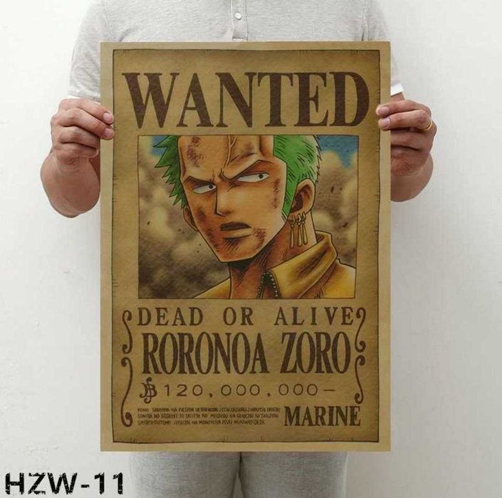 Плакат постер на крафтовой бумаге "Вантед: Ророноа Зоро" - One Piece