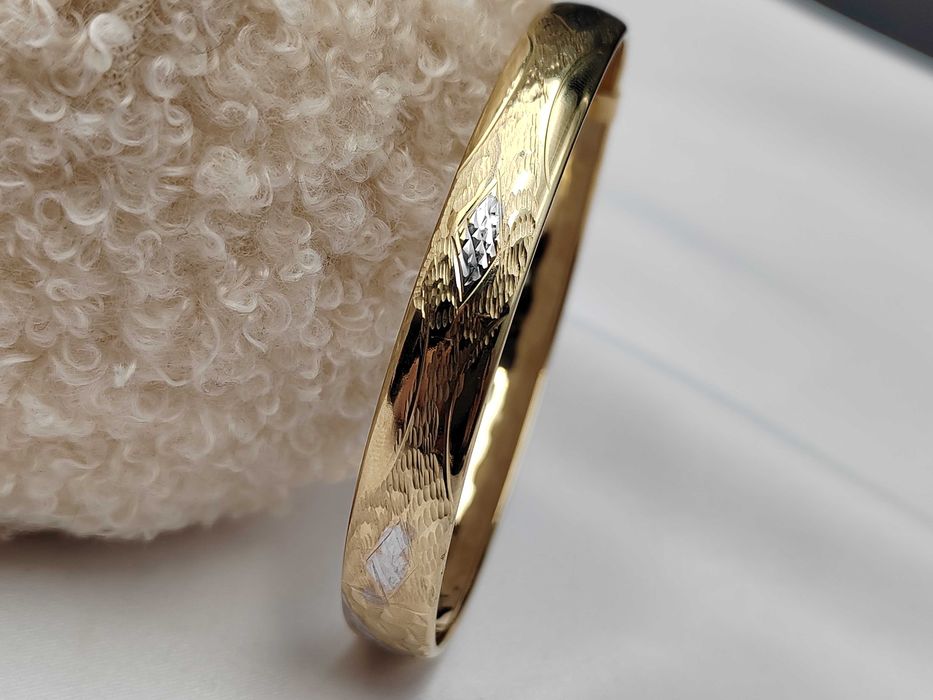 NOWA Złota Bransoletka Sztywna Ozdobna / Złoto 585