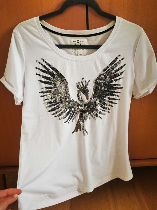 Bluzka damska tshirt PULZ biała cekiny L NOWA