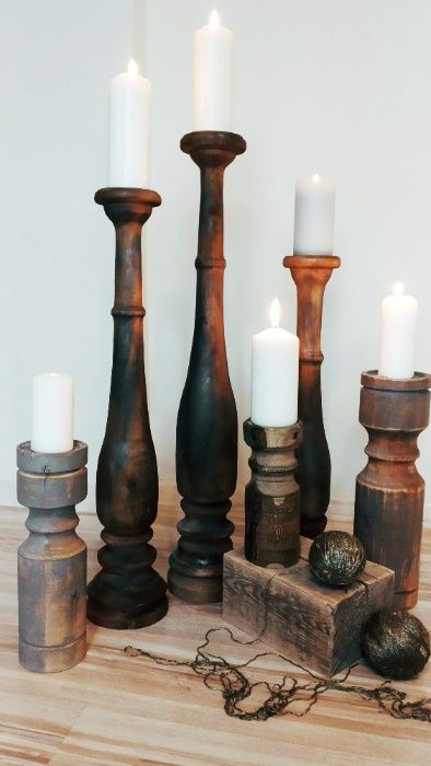 Świeczniki drewniane Vintage Rustykalne Rękodzieło