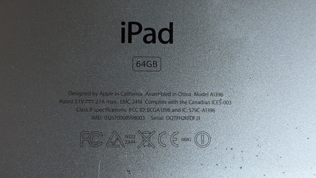 Продам планшет Ipad 2,версия на 64 gb,модель:A1396.