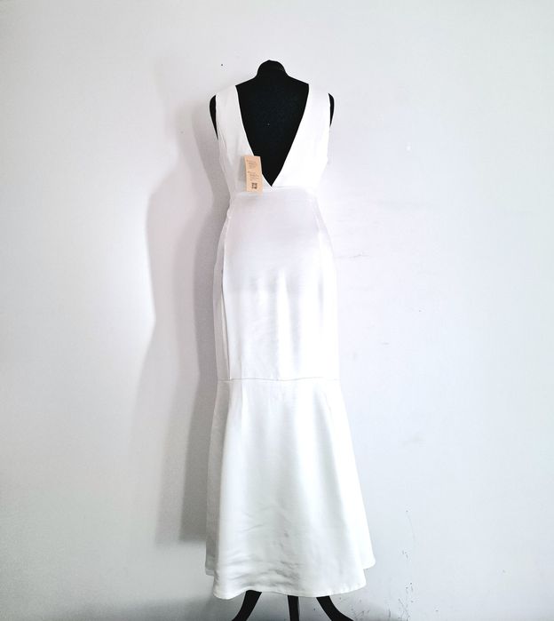 OKAZJA długa biała sukienka satynowa ślubna wieczorowa maxi 40 l 42 xl