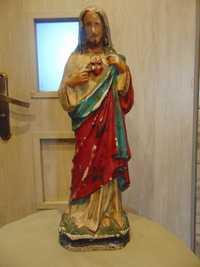 Przedwojenna figura gipsowa Pan Jezus,Gorejące Serce,wys.57 cm.
