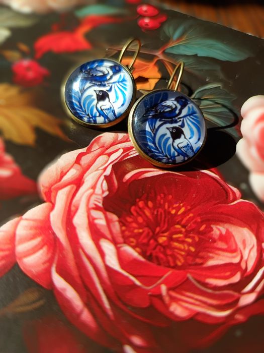 Kolczyki ptaki wrony postarzane vinted lekkie