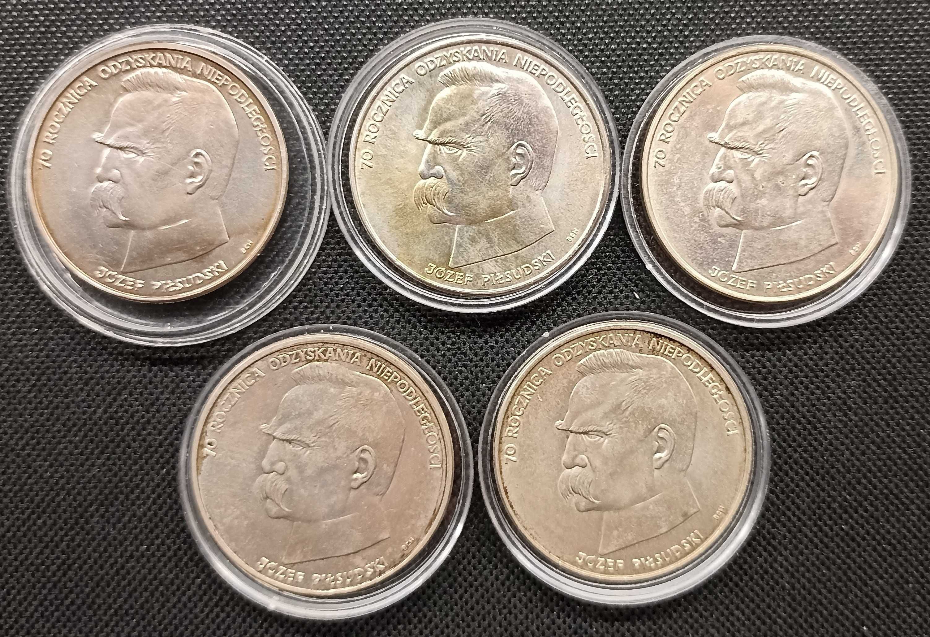 Monety srebrne - 50 000 złotych 1988 Józef Piłsudski - zestaw 5 sztuk