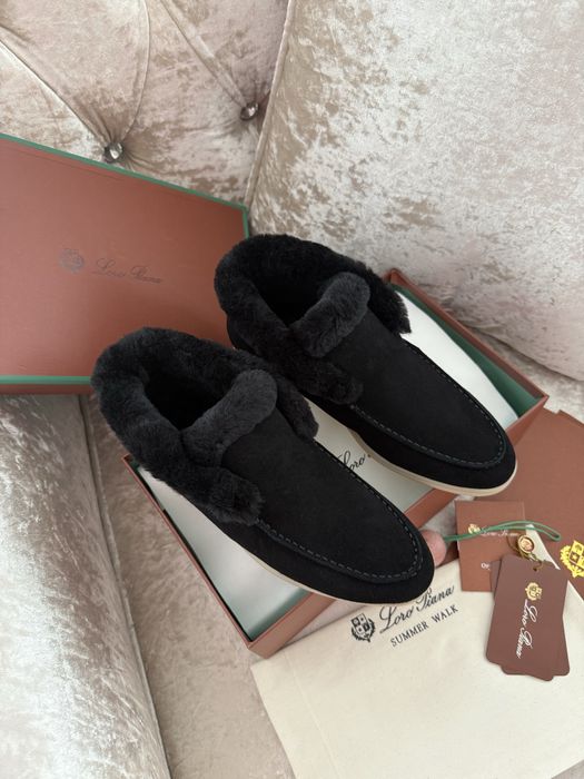 Теплі лофери чорні зимові хутряні лоро піана loro piana