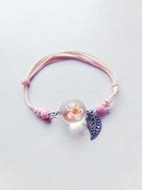 Pulseira Rosa Ajustável com Flor Menina Mulher