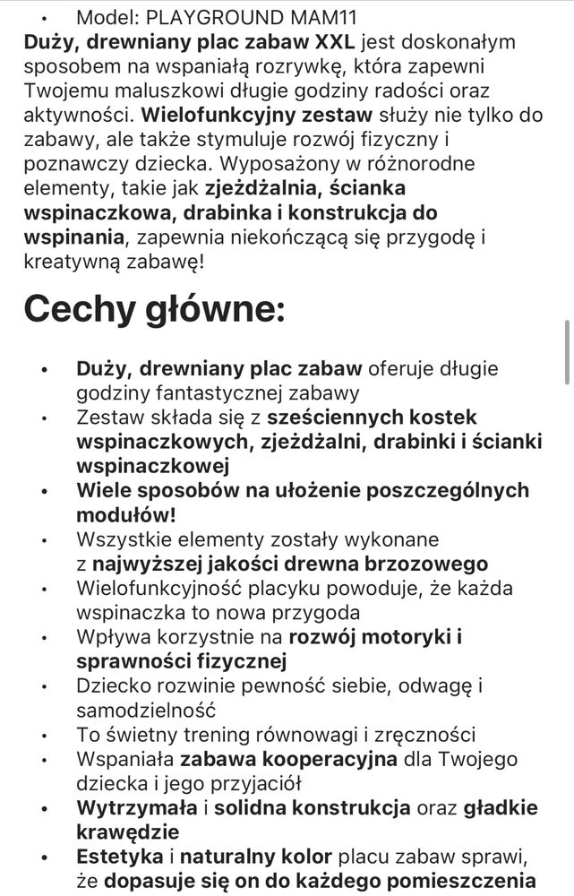 Drewiany plac zabaw zjezdzalnia drabinka scianka wspinaczkowa