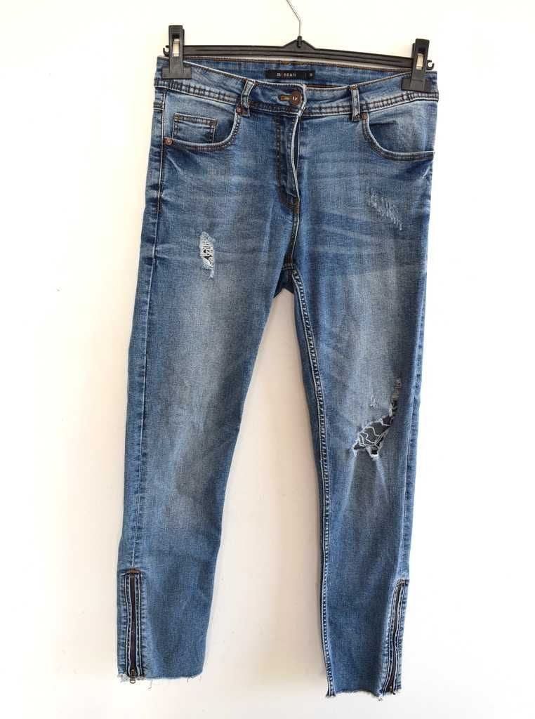 Monnari skinny z dziurami 36 s wysoki stan spodnie jeansy