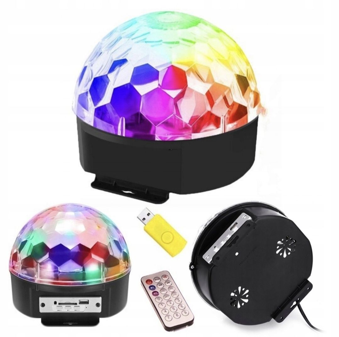 Kula DISCO LED Kula Dyskotekowa PILOT Projektor Głośnik USB RGB SD MP3
