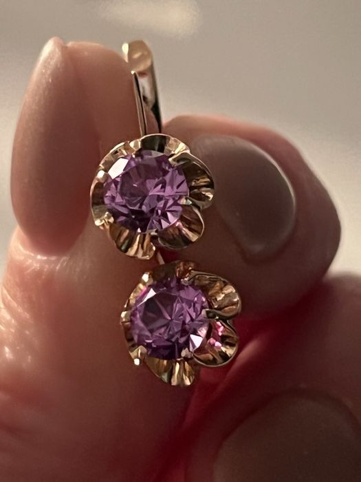 Золотые серьги СССР с александритом.Золоті сережки  радянські