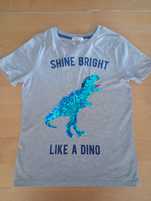 Koszulka H&M 134/140 dinozaur z dwustronnymi cekinami