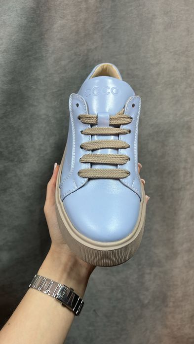 MEGA SALE -50% Женские Кроссовки ECCO голубые кеды кожанные люкс 36-41