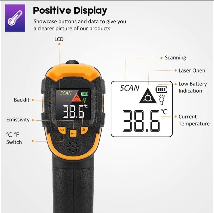 termometr plus pirometr sovarcate hs960d pomarańczowy