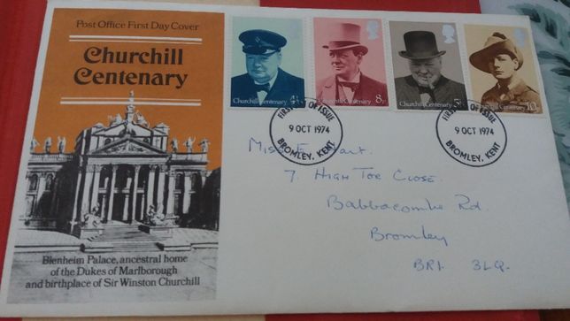 Koperta ze znaczkami z Churchillem z 1974 roku