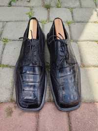 Czarne eleganckie wizytowe  buty męskie vintage  skóra krokodyla David