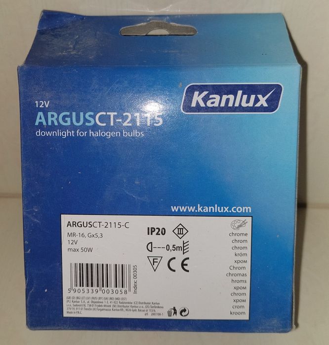 NOWA oprawka sufitowa KANLUX regulowana MR-16 12V 50W srebrna