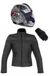 Conjunto casaco luvas capacete mota scooter novo