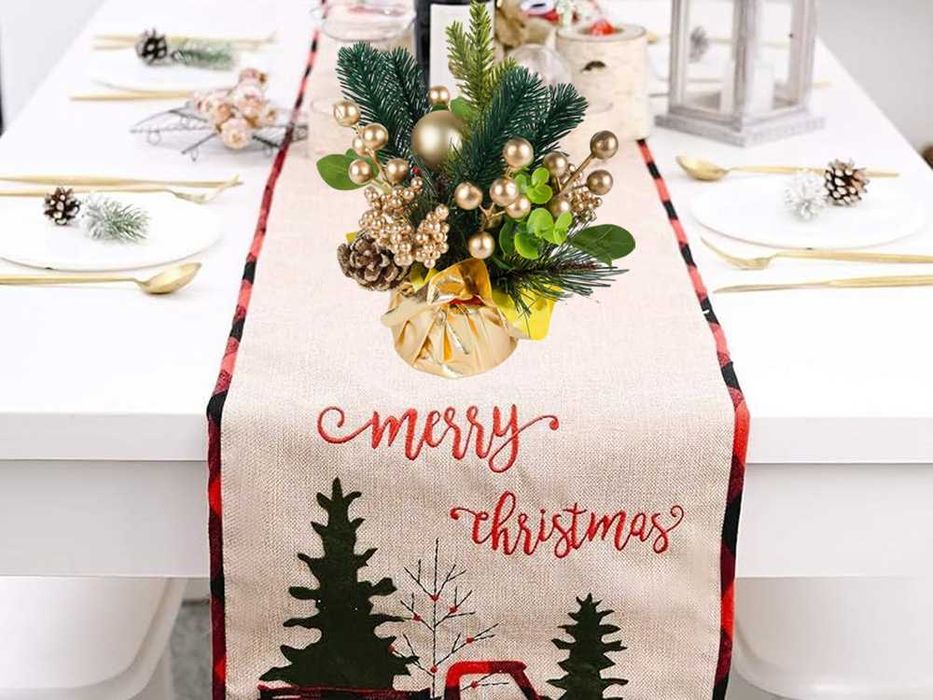 Stroik świąteczny złoty na stół dekoracja ozdoba choinka