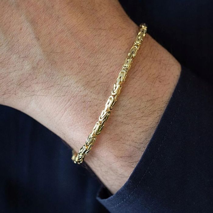 Złota Bransoletka Męska 925/585 Srebro Splot Królewski 21cm/3,5mm + Gr