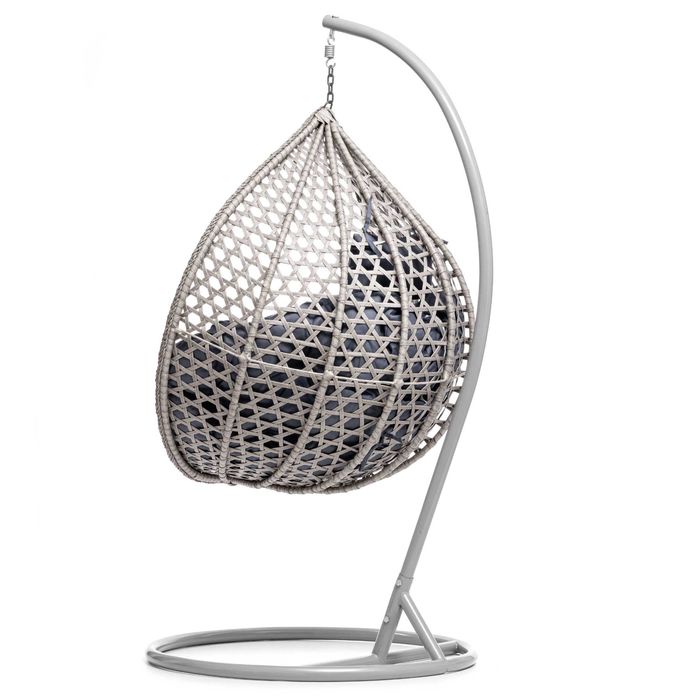 FOTEL WISZĄCY ogrodowy bujany kosz kokon - SZARY GRUBY SPLOT Premium