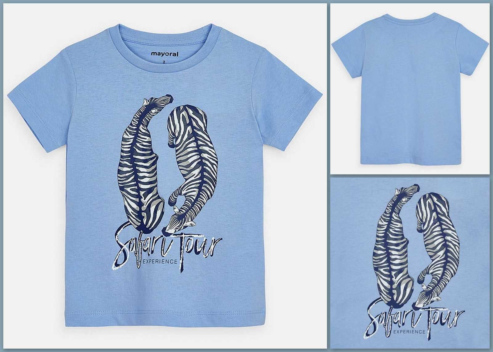 MAYORAL  błękitny T-shirt z zebrami