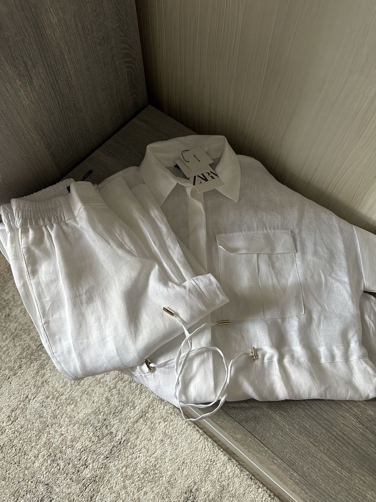 Костюм льняний Zara Новинка 2024 XS-M чорний, білий