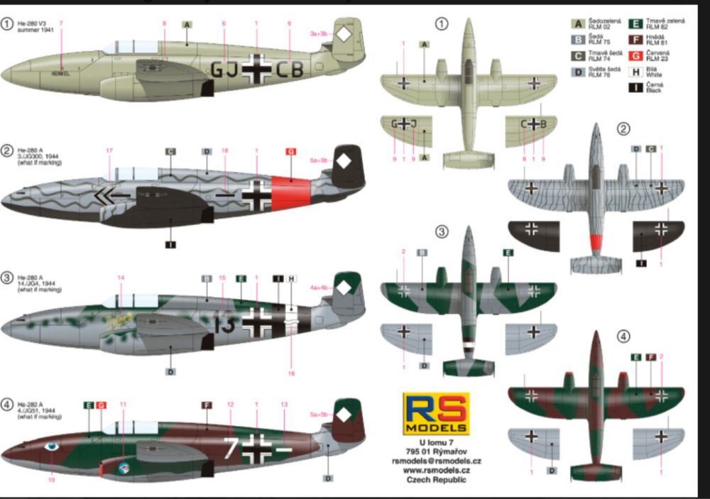 RS MODELS 92149 samolot HEINKEL HE-280 HES skala 1/72