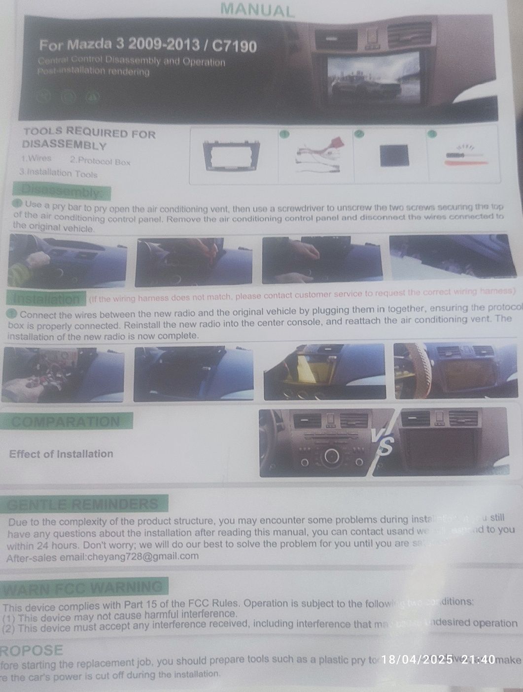 Unidade multimédia Android espaço 2DIN, exemplo: Mazda 3 anos 09a13