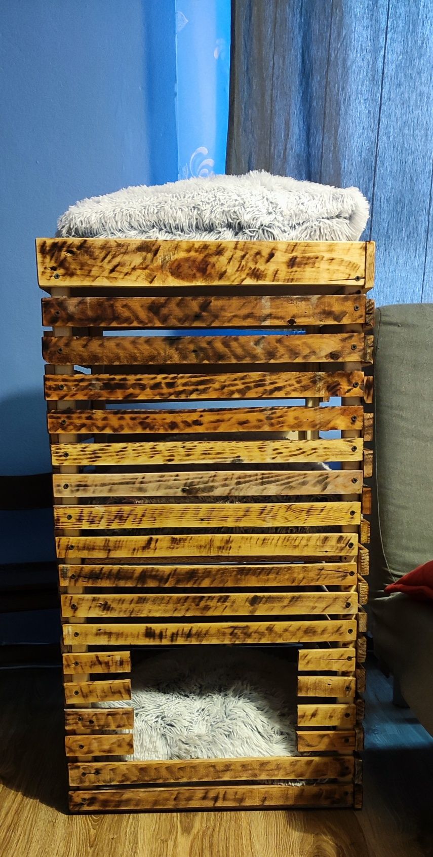 Drapak drewniany budka 3 poziomowa dla kota RĘCZNIE ROBIONE 90x50x50