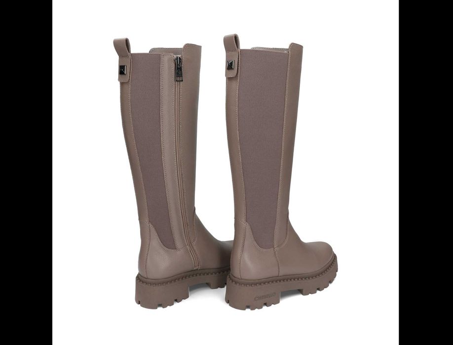 NOWE! Kozaki na grubej podeszwie CheBello 4211 beżowe, skóra naturalna