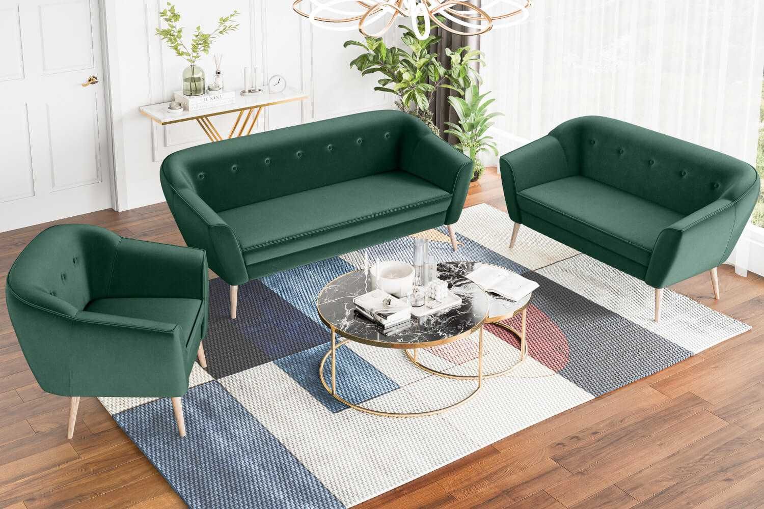 Sofa w stylu skandynawskim na drewnianych nóżkach do salonu DIMA