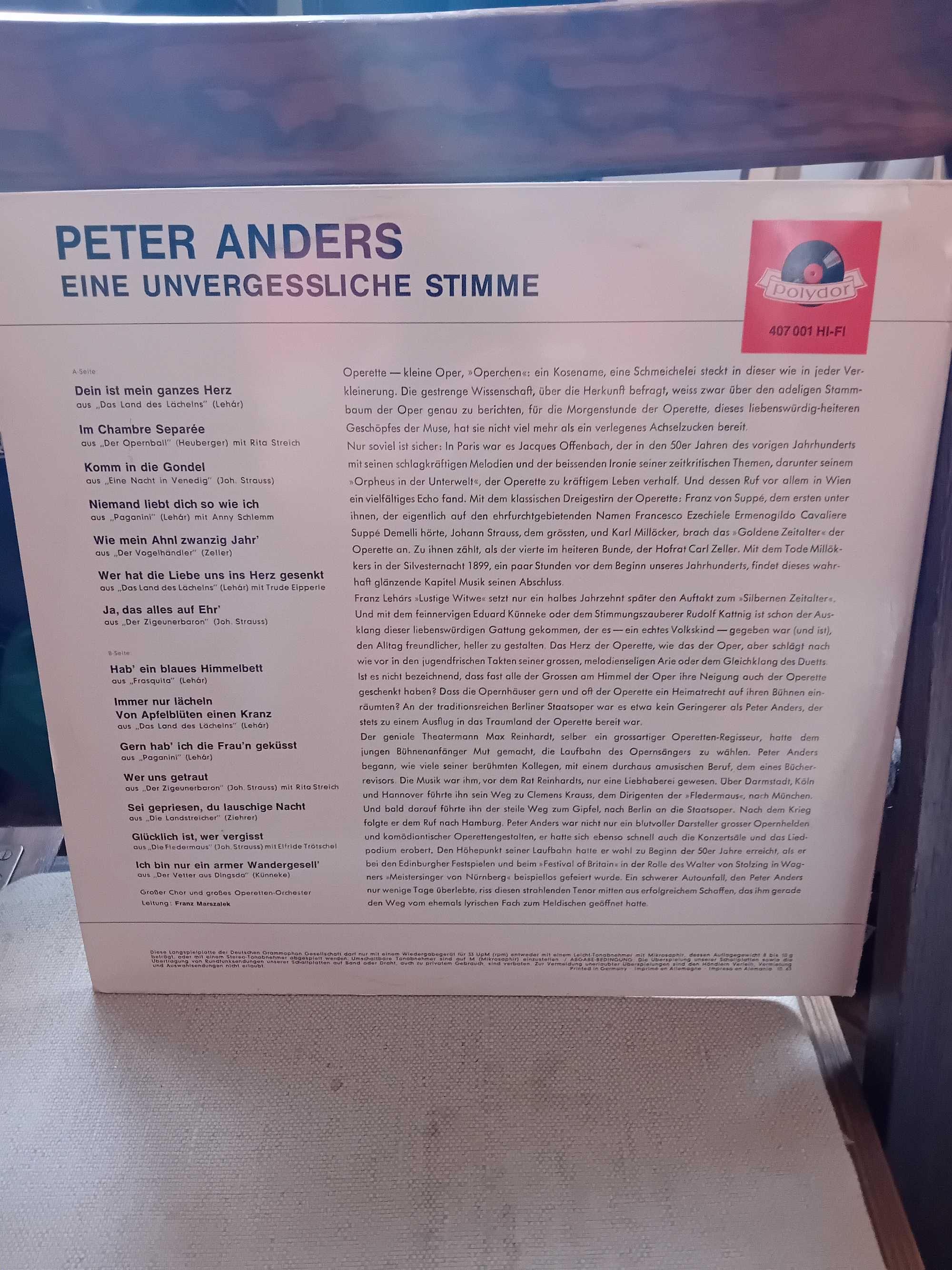 Winyl Peter Anders  " Eine Unvergessliche Stimme " mint