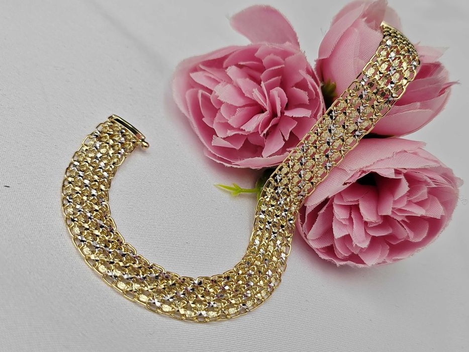 NOWA Złota Bransoletka Siatka 18,5cm / Złoto 585