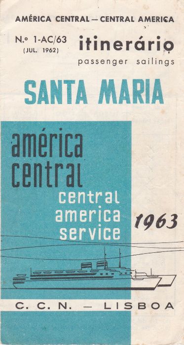 Folheto brochura itinerário paquete Santa Maria 1963 da CCN