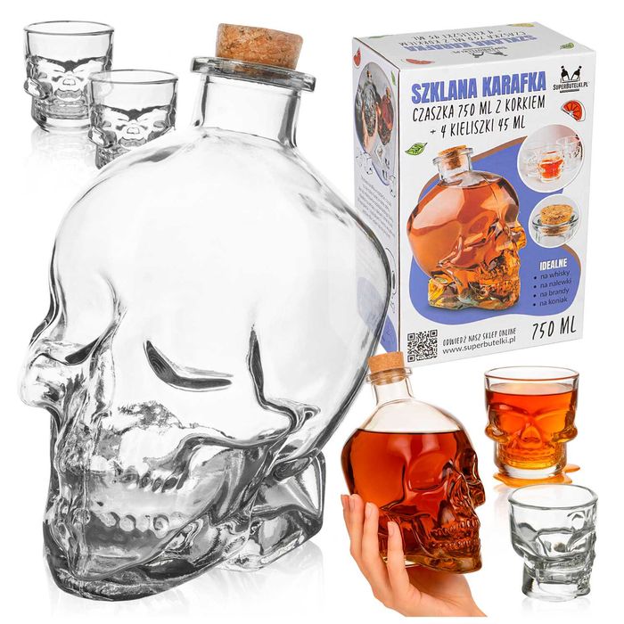 Karafka CZASZKA + 4 KIELISZKI na prezent haloween imprezę alkohol
