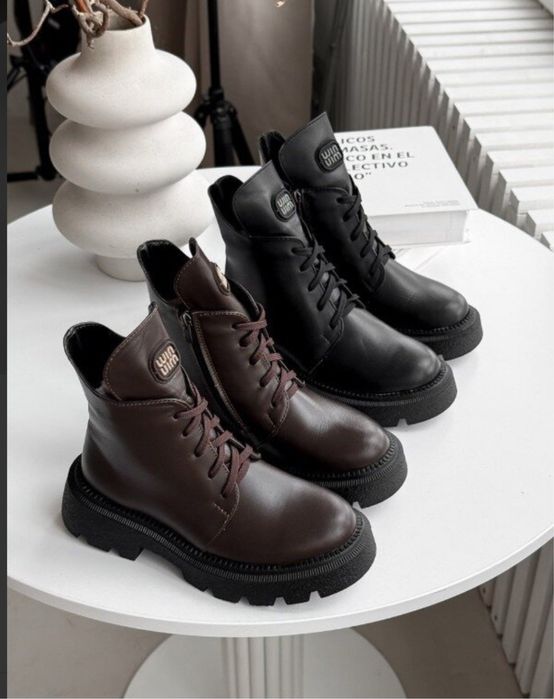 Черевики шкіряні зимові, чорні, ботинки кожа на платформі