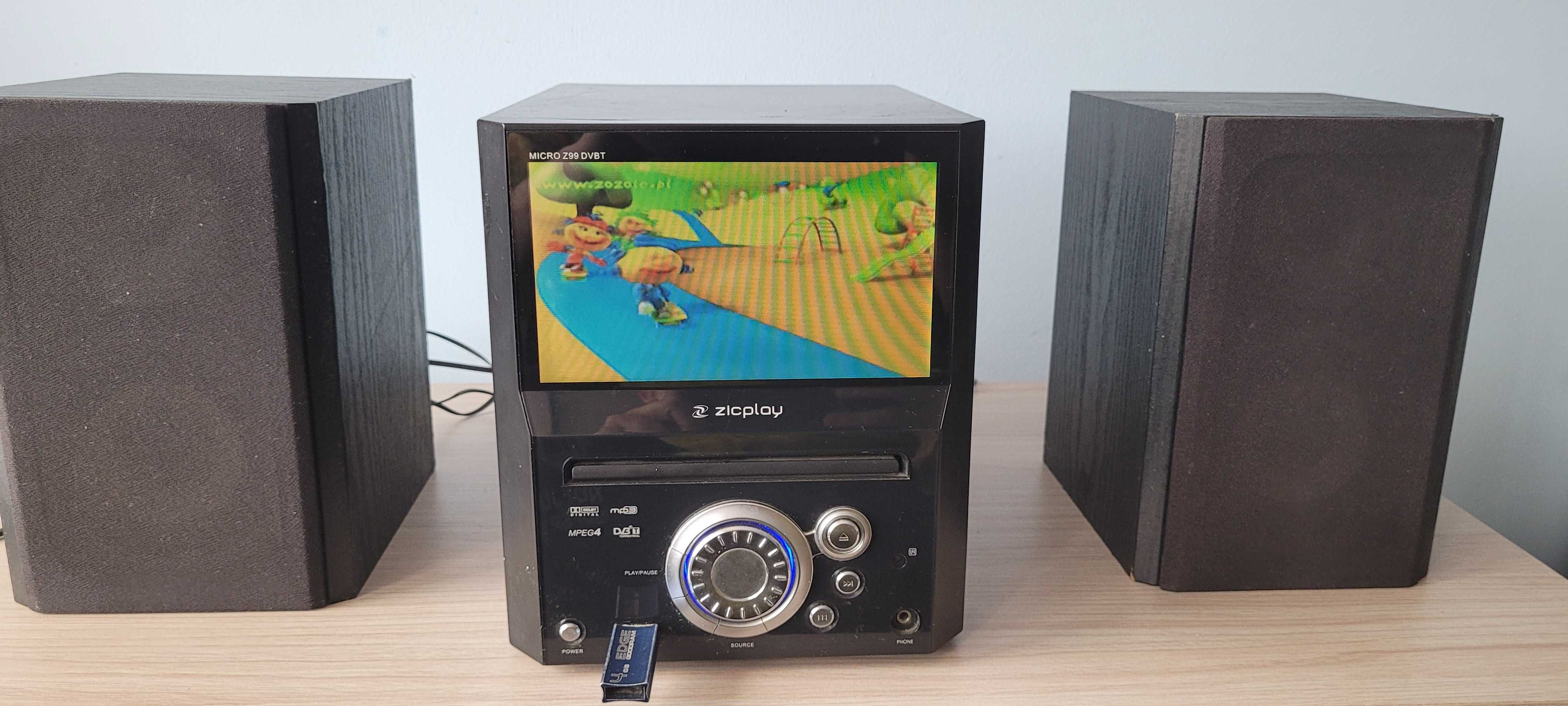 Wieża zicplay multimedialna radio,ekran 7"mpg4,mp3,dvbt,usb,dvd