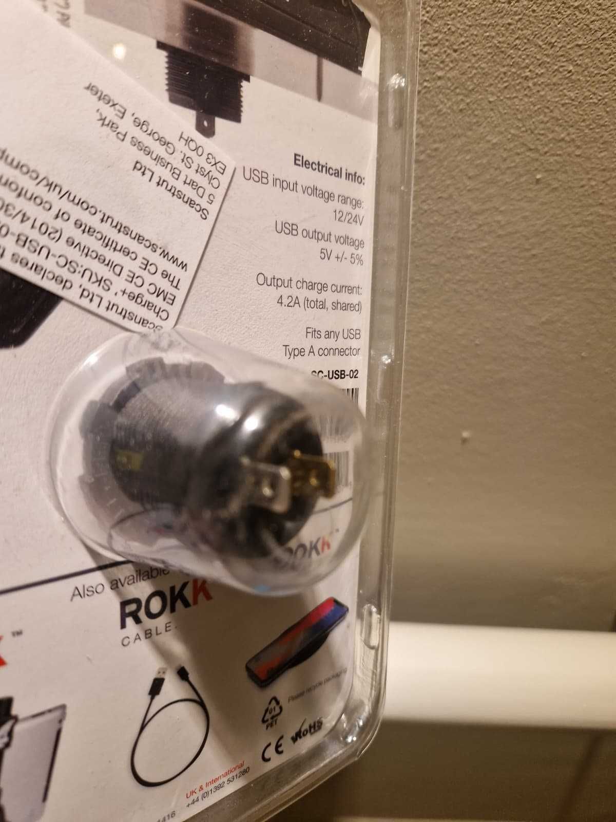 Carregador USB duplo à prova de água, ROKK Charge+ (novo, selado)